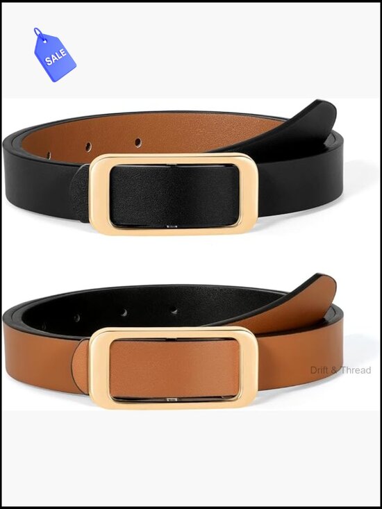 Reversible Faux Leather Belt with Gold Buckle - 0.9\